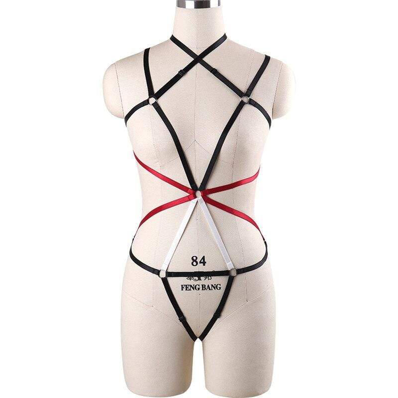 Kinky Cloth 200001886 Red and Black Ribbon Full Body Harness