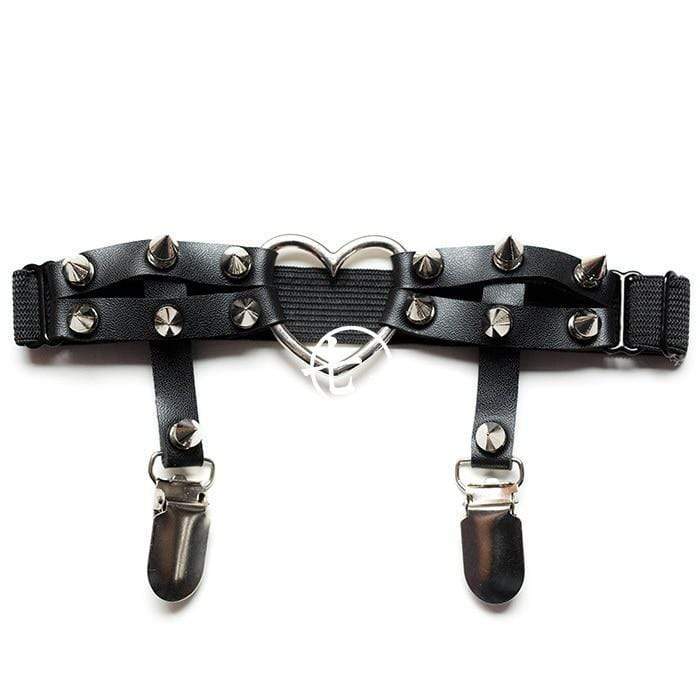 Kinky Cloth Accessories Black Heart Red Bow Double Clip Garters