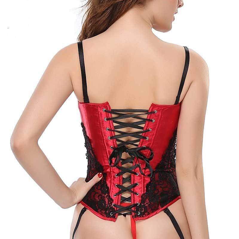 Red Corset With Lace Push Up Bra
