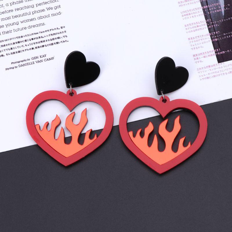 Red Heart Fire Dangle Earrings