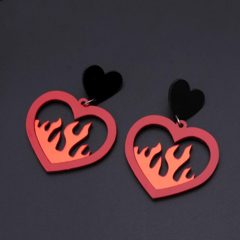 Red Heart Fire Dangle Earrings