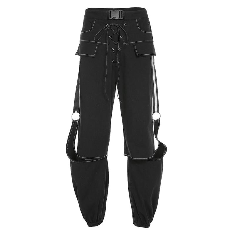 Kinky Cloth 200000366 Black / L Reflective Black Lace Up Cargo Pants