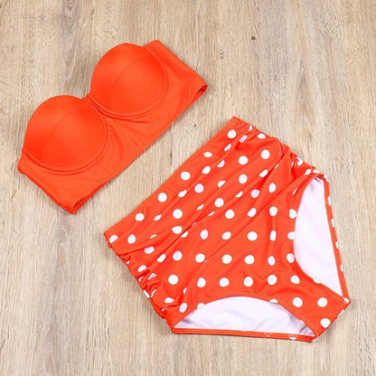 Kinky Cloth 200000600 Red Dots / S Retro Push Up High Waist Bikini Set