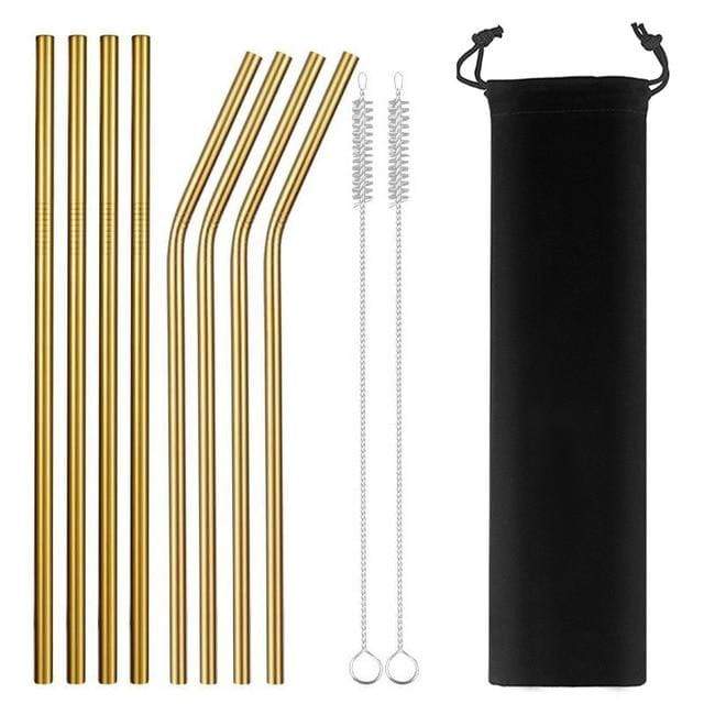 Kinky Cloth Home Gold2 8pcs Reusable Stainless Steel Straw Set