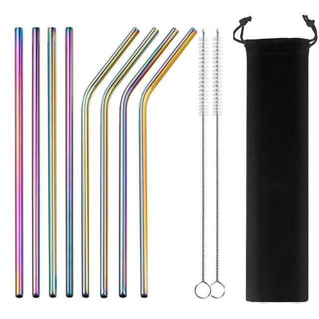 Kinky Cloth Home Rainbow2 8pcs Reusable Stainless Steel Straw Set