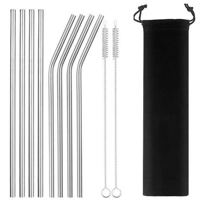 Kinky Cloth Home Sliver2 8pcs Reusable Stainless Steel Straw Set