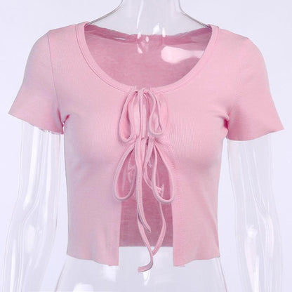 Kinky Cloth 200000790 Light pink / S Ribbed Double Tie Front Crop Top