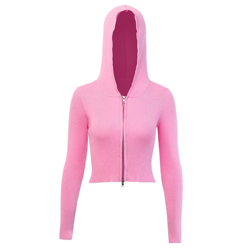 Kinky Cloth 200000348 Pink / One Size Ribbed Knitted Hooded Crop Sweatshirt