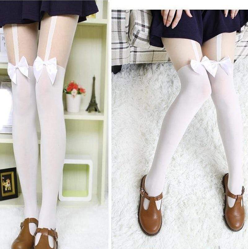 Kinky Cloth Socks Ribbon Bow Stockings
