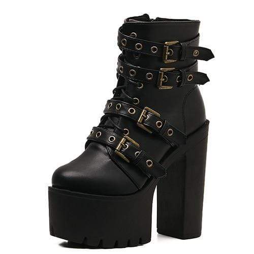 Kinky Cloth 200000998 black / 10 Rivet Black Ankle Platform Boots