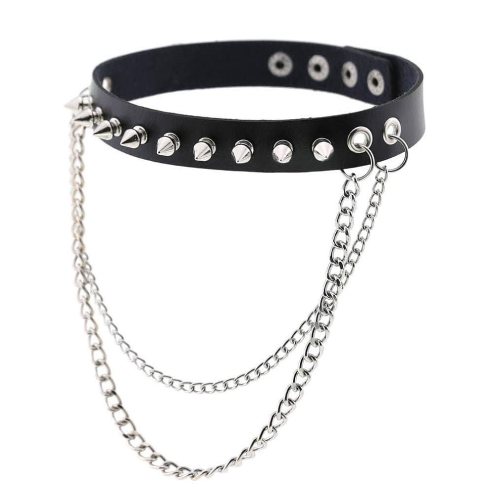 Kinky Cloth 200000162 Rivet Leather Metal Chain Choker Necklace