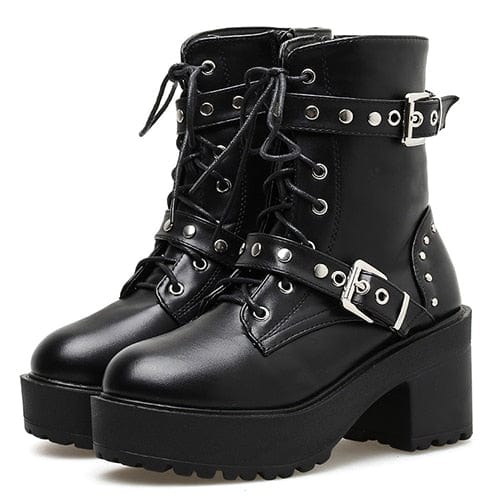 Kinky Cloth Black Shoes / 4.5 Rivet Platform Combat Boots