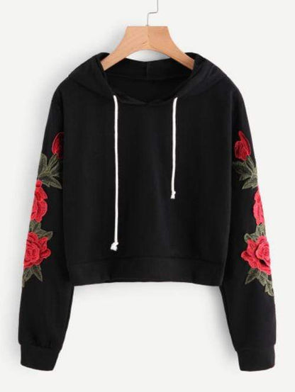 Celeste Top L Rose Embroidered Hoodie
