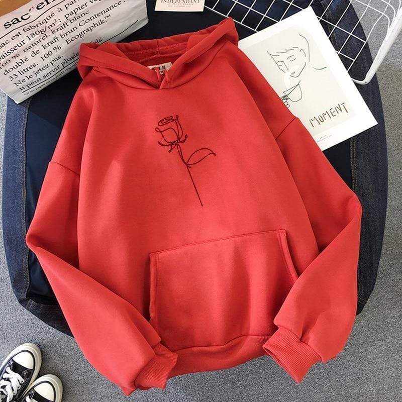 Kinky Cloth 200000348 Red / M Rose Print Oversized Hooded Sweatshirt