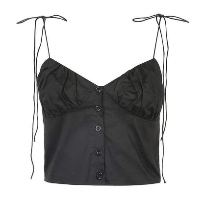 Kinky Cloth 200000790 Black / L Ruched Tie Up Strap Crop Top
