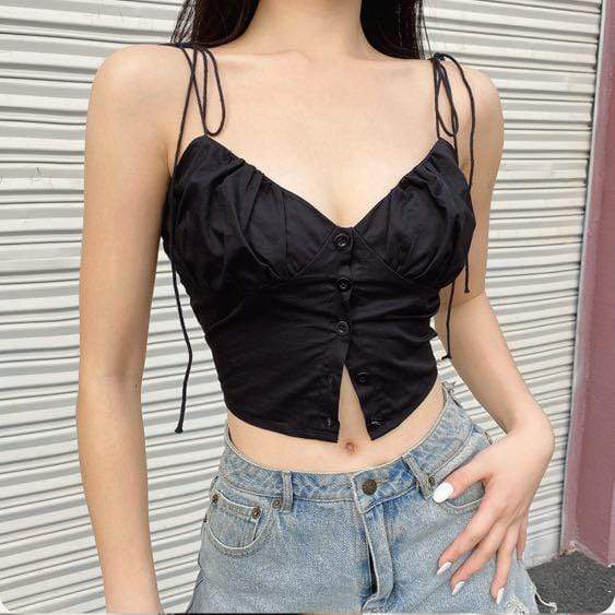 Kinky Cloth 200000790 Ruched Tie Up Strap Crop Top