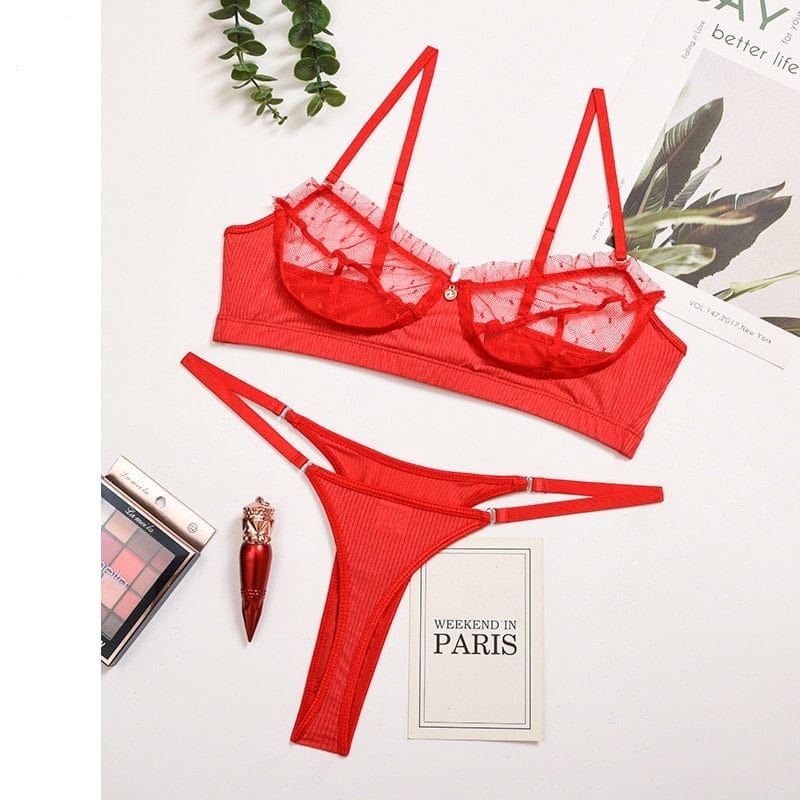 Kinky Cloth Red / S Ruffle Lace Underwear Set