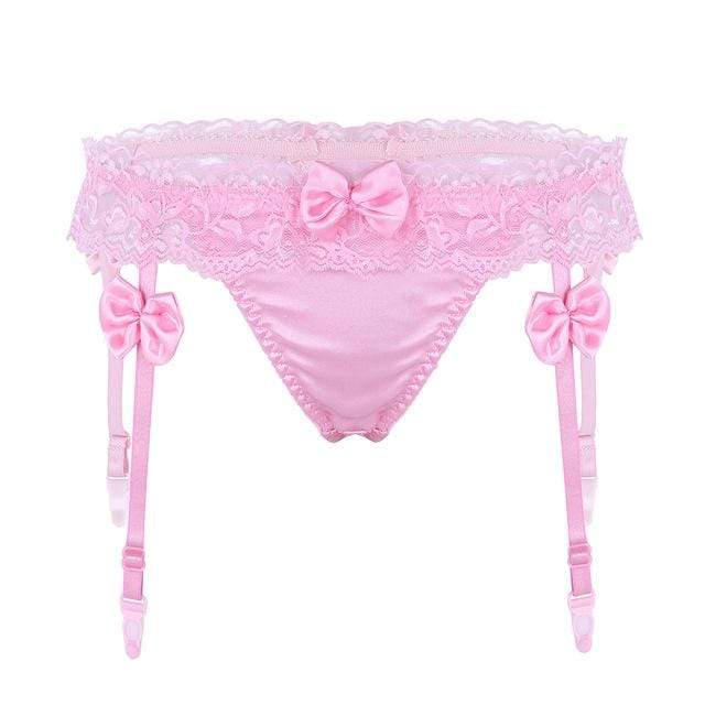 Kinky Cloth Pink / One Size Ruffled Lace Panties Garters