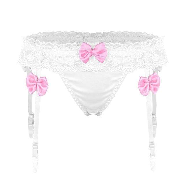 Kinky Cloth White / One Size Ruffled Lace Panties Garters