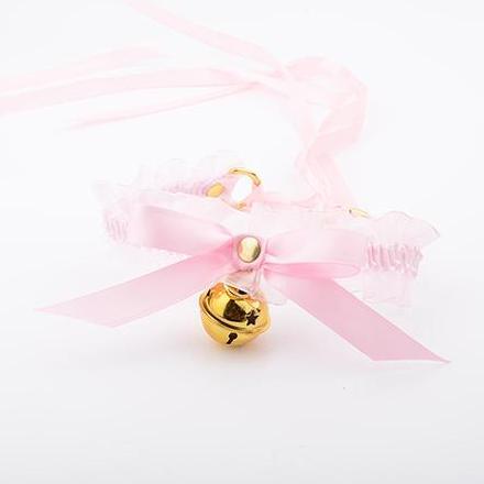 Kinky Cloth necklace PinkGold Ruffled Ribbon Bell Choker