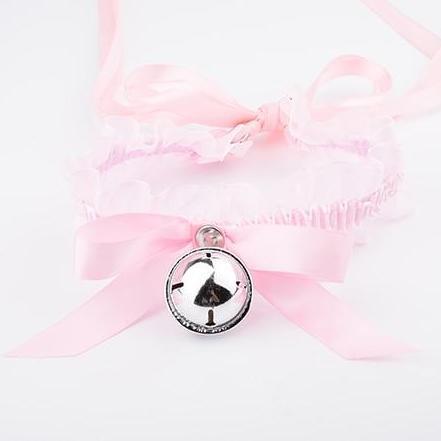 Kinky Cloth necklace PinkSilver Ruffled Ribbon Bell Choker