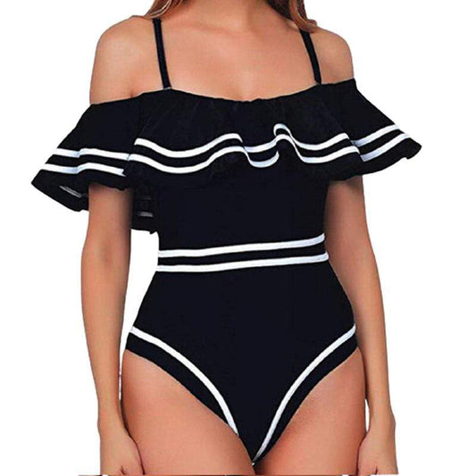 Kinky Cloth 200000598 Black / S Ruffled Striped One Piece Flounce Swimwear