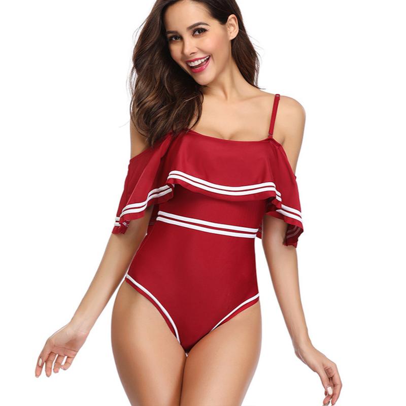 Kinky Cloth 200000598 Red / S Ruffled Striped One Piece Flounce Swimwear