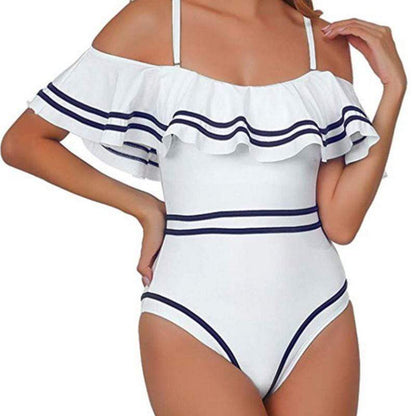 Kinky Cloth 200000598 White / S Ruffled Striped One Piece Flounce Swimwear