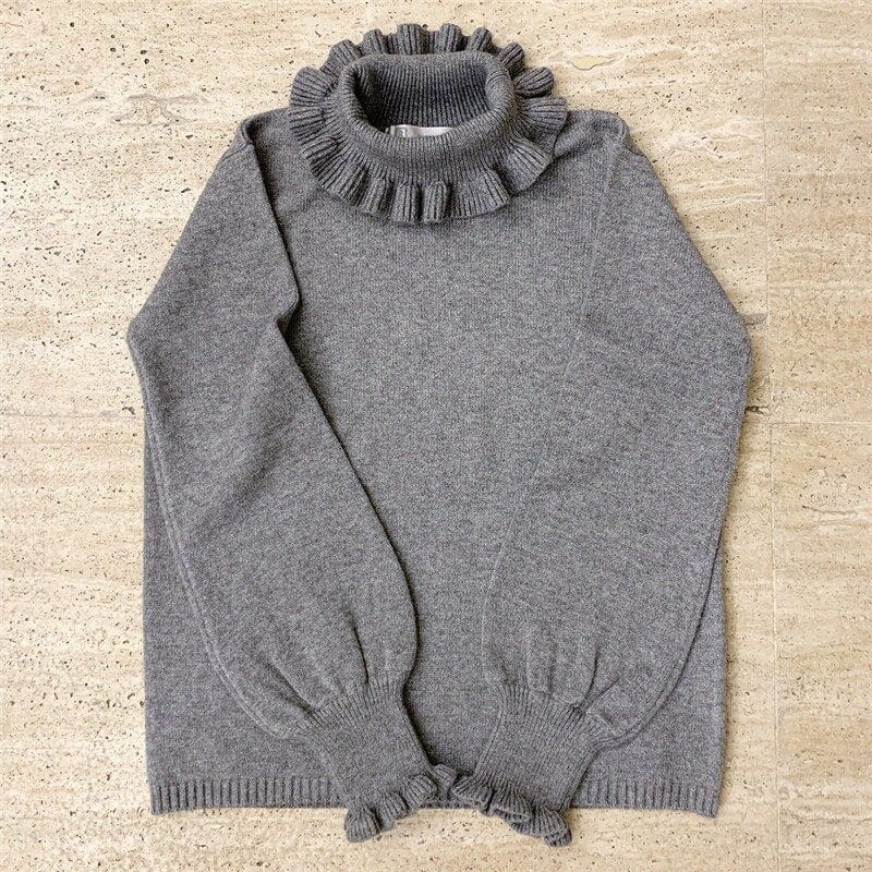 Kinky Cloth Ruffled Turtleneck Knit Sweater