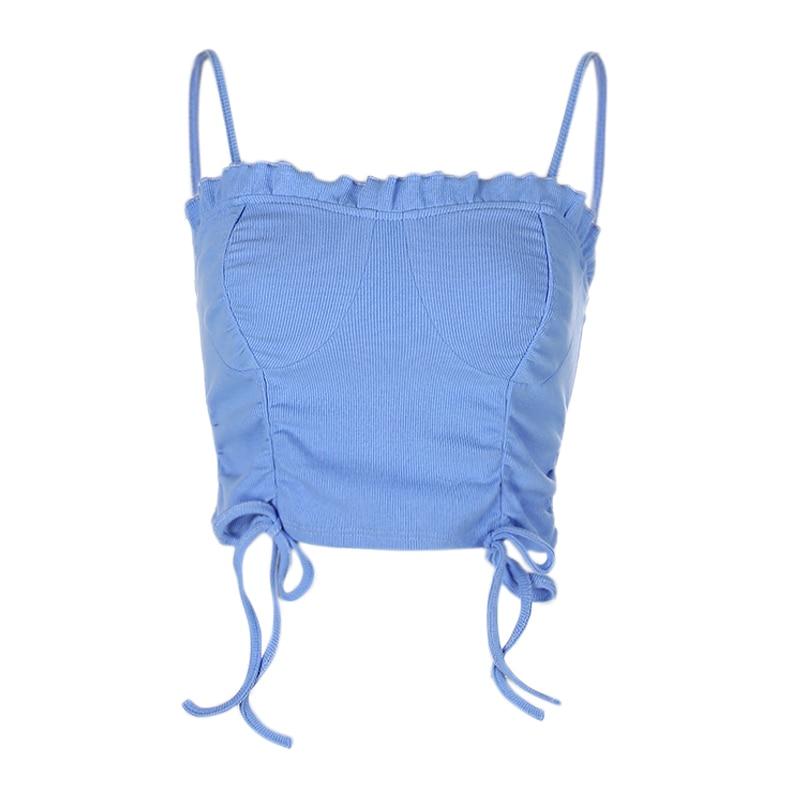 Kinky Cloth 200000790 Blue / L Ruffles Ruched  Solid Crop Top