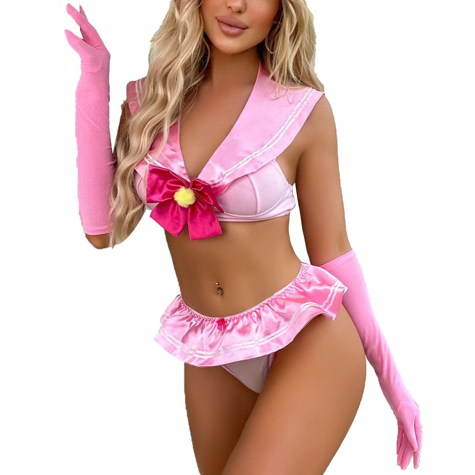Kinky Cloth Pink / S Sailor Collar Bowknot Lingerie Set