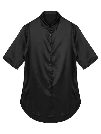 Kinky Cloth 200000346 Black / S Satin Nightgown 3/4 Sleeve Sleepwear