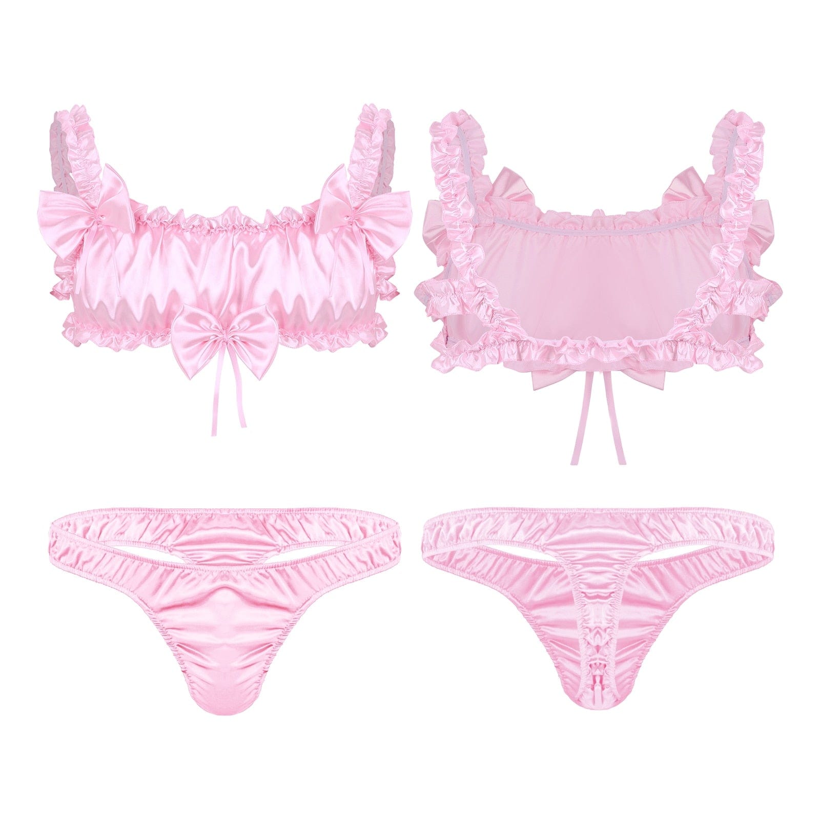 Kinky Cloth Pink / M Satin Ruffled Sissy Lingerie Set