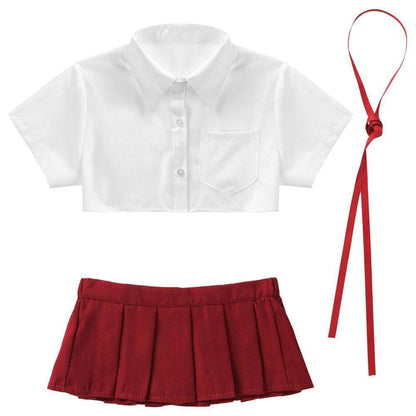 Kinky Cloth 200003986 White Red / S School Girl Super Crop Top Uniform