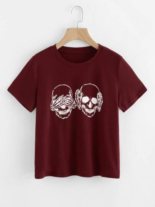 Celeste Top L See No Evil Skull Print T-shirt
