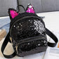 Kinky Cloth Bags & Wallets Black Sequin Kitten Ears Backpack