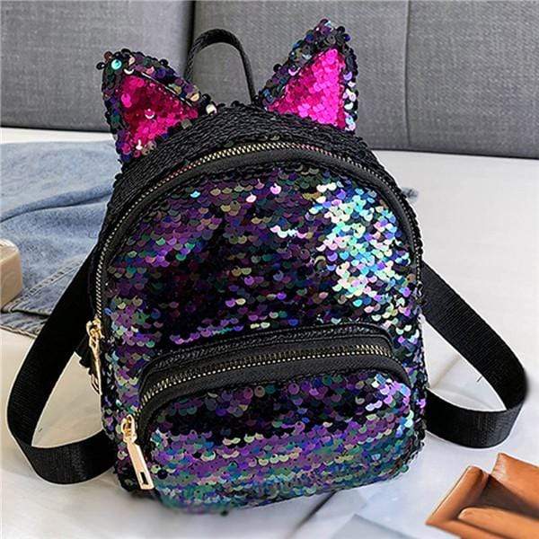 Kinky Cloth Bags & Wallets Dark Purple Sequin Kitten Ears Backpack