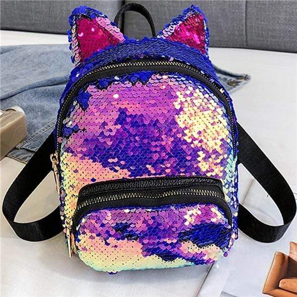 Kinky Cloth Bags & Wallets Light Purple Sequin Kitten Ears Backpack