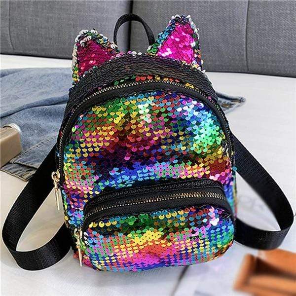 Kinky Cloth Bags & Wallets Rainbow Sequin Kitten Ears Backpack