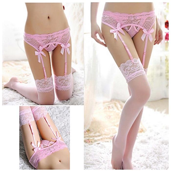 Kinky Cloth Socks Pink Sheer Thigh High Garters