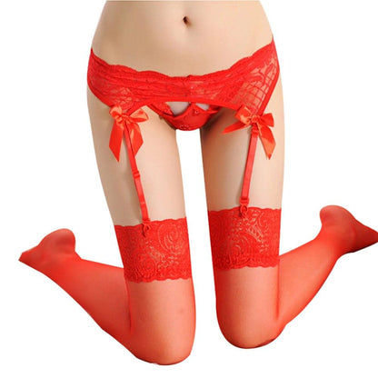 Kinky Cloth Socks Red Sheer Thigh High Garters