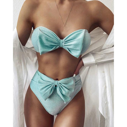 Kinky Cloth 200004279 Mint Green / S Shiny Bow Front Bandeau Bikini Swimsuit