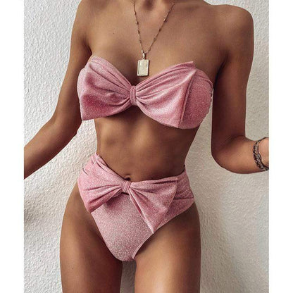 Kinky Cloth 200004279 Pink / S Shiny Bow Front Bandeau Bikini Swimsuit