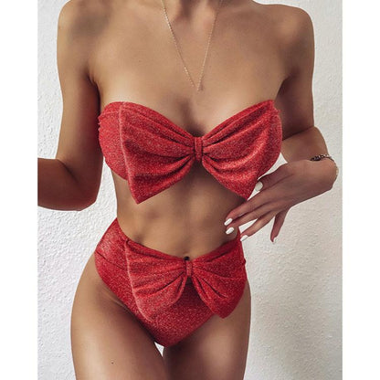 Kinky Cloth 200004279 Red / S Shiny Bow Front Bandeau Bikini Swimsuit