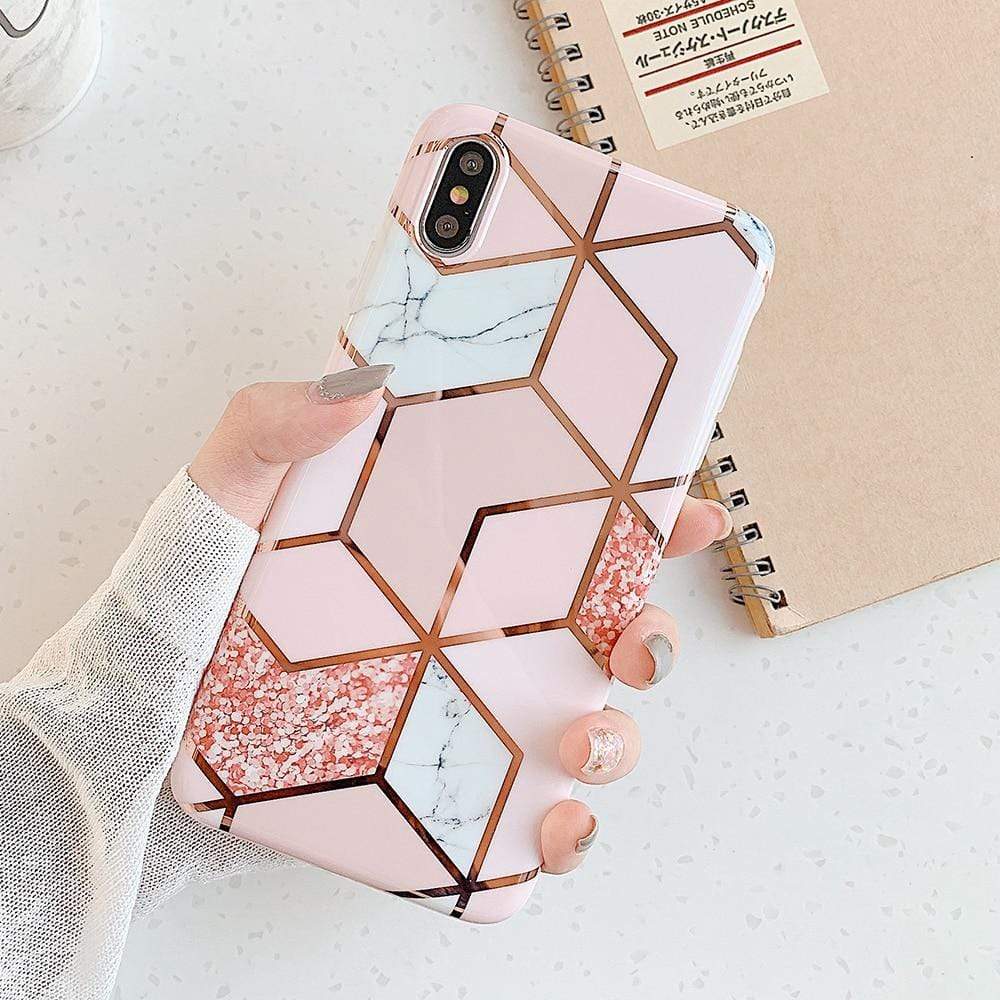 Kinky Cloth 380230 Baby Pink / For 7 Plus or 8 Plus Shiny Gold Geometric Marble Design iPhone Case
