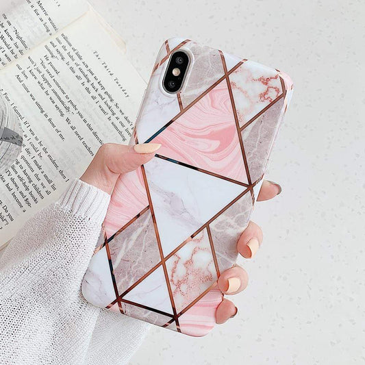 Kinky Cloth 380230 Light Pink / For 7 Plus or 8 Plus Shiny Gold Geometric Marble Design iPhone Case