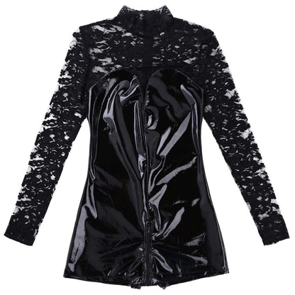 Kinky Cloth 200001800 Shiny Leather Transparent Lace Bodysuit