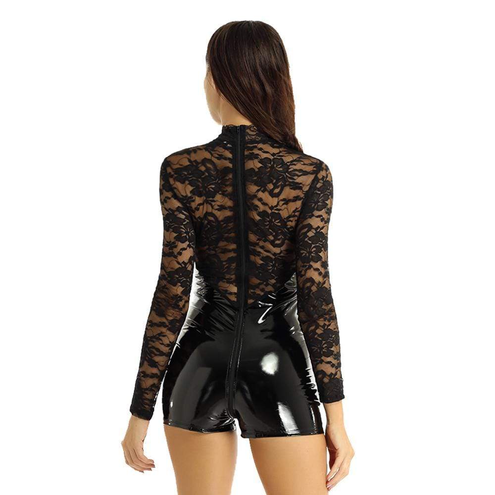 Kinky Cloth 200001800 Shiny Leather Transparent Lace Bodysuit
