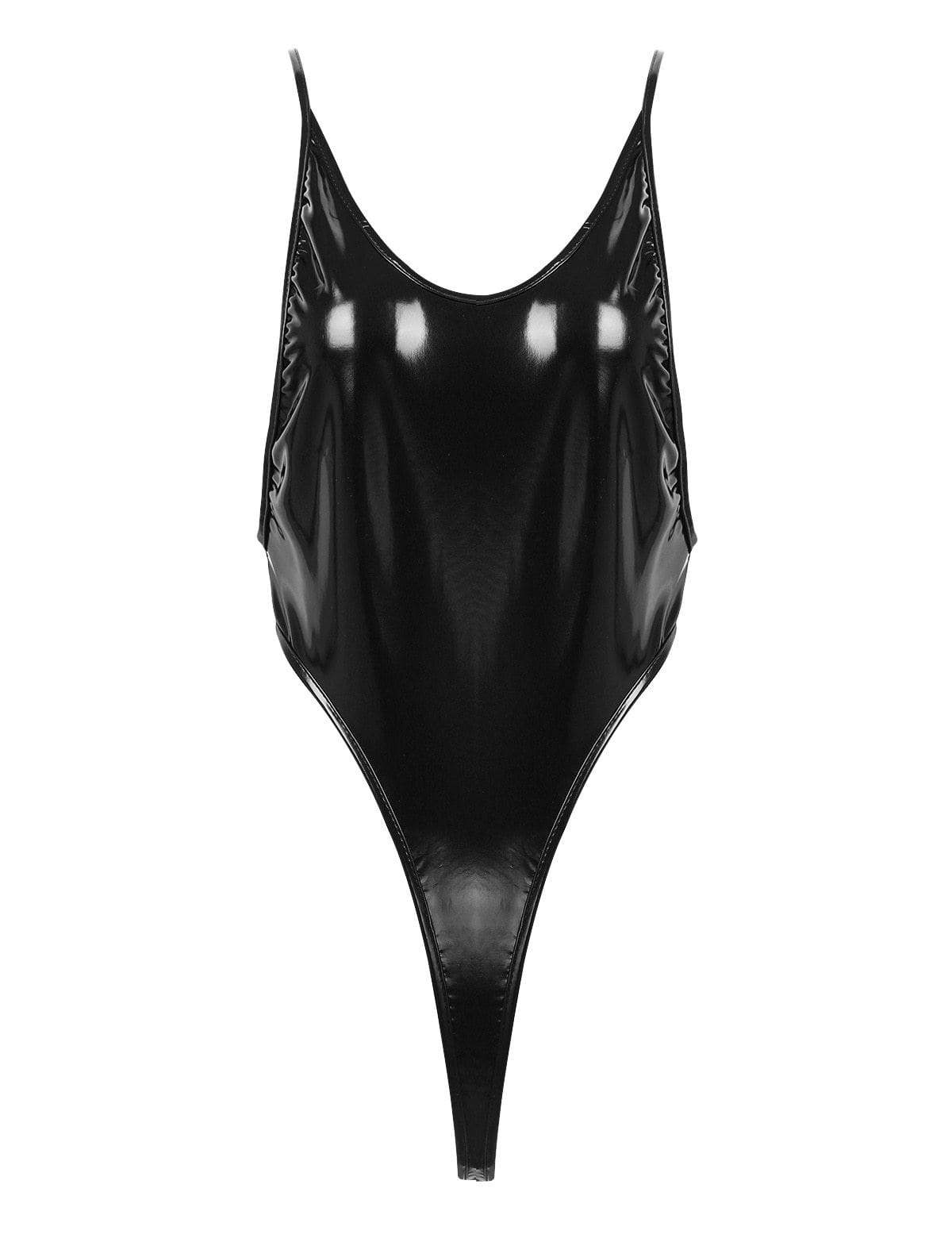 Kinky Cloth 200001800 Black / One Size Shiny Metallic High-cut Thong Bodysuit