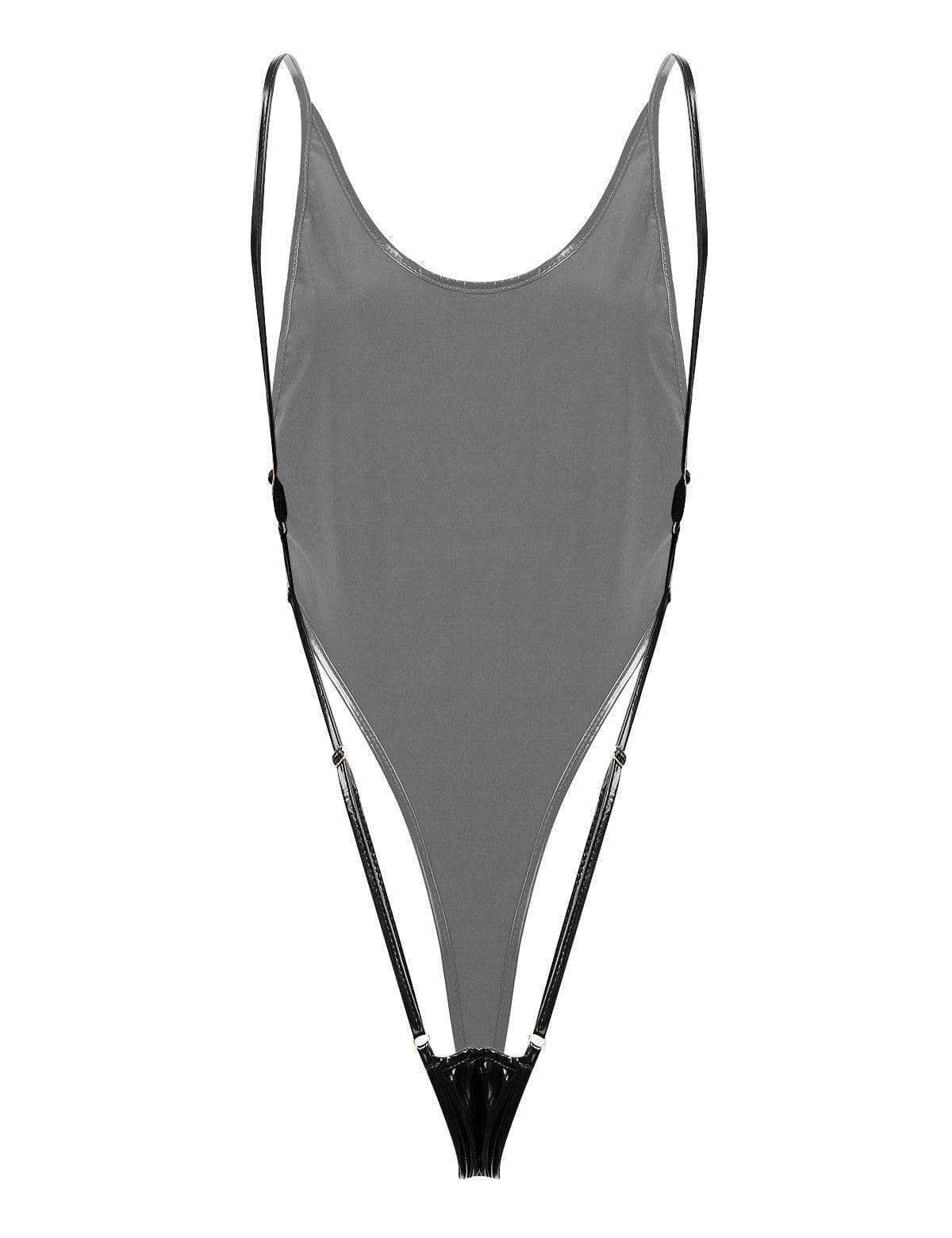 Kinky Cloth 200001800 Shiny Metallic High-cut Thong Bodysuit